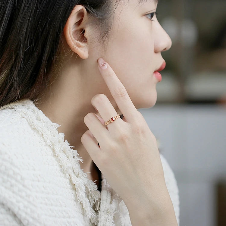 Emotional Anel Ajustavel Factory 925 Sterling Silver 14K Gold Plated Gemstone Natural Red Garnet Pattern Adjustable Ring