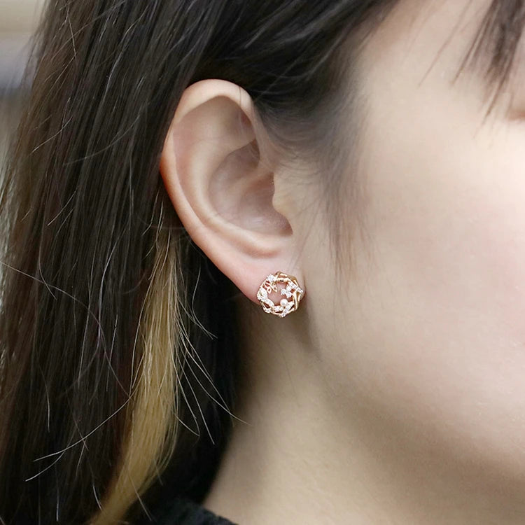 Emotional Factory 925 Sterling Silver 14K Gold Plated Round Hollow Butterfly Pearl Earrings