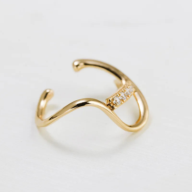 Emotional Factory 925 Sterling Silver 14K Gold Plated Gemstone C Shaped White Zirconium Ear Clip Earrings