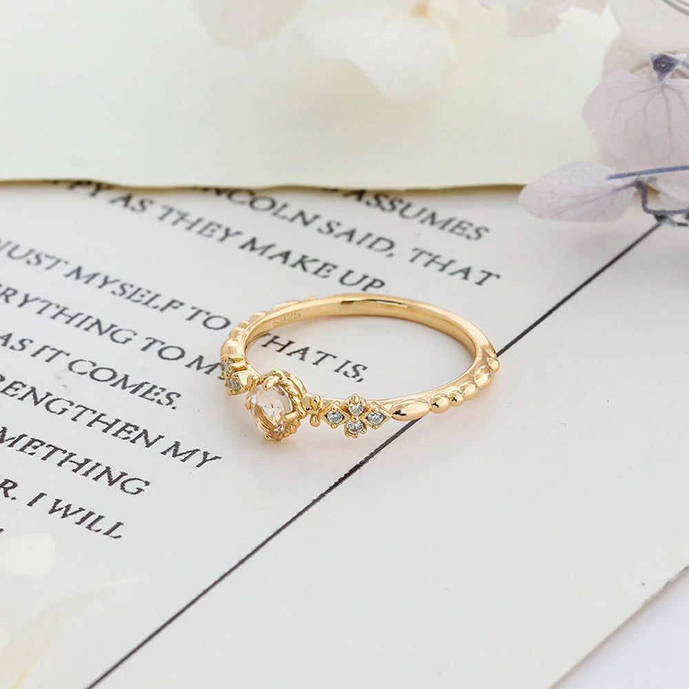 Anillos Para Matrimonio  925 Sterling Silver 14K Gold Plated Gemstone Cz Zircon Retro Hollow Flower Pink Beryl Morganite Ring
