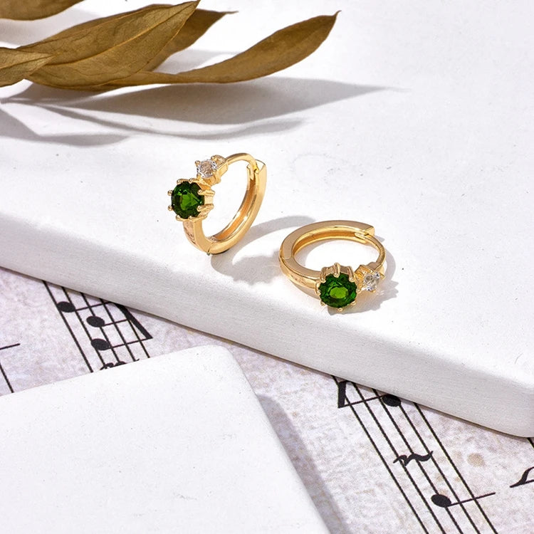 Emotional Factory 925 Sterling Silver 14K Gold Plated Gemstone Topaz Custom Stone Tonne Huggie Earrings