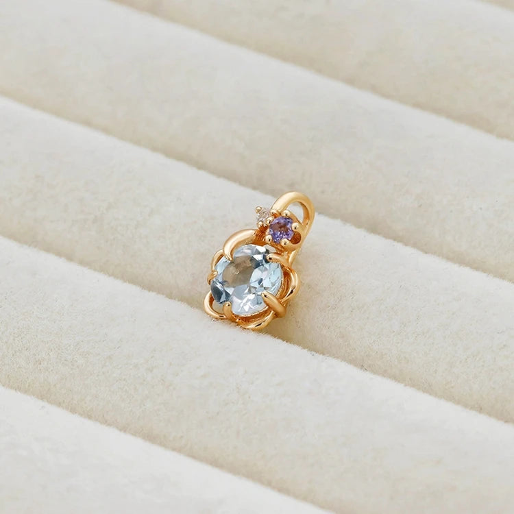 925 Sterling Silver 14K Gold Plated Gemstone Natural Sky Blue Topaz Tanzanite Flower Pendant