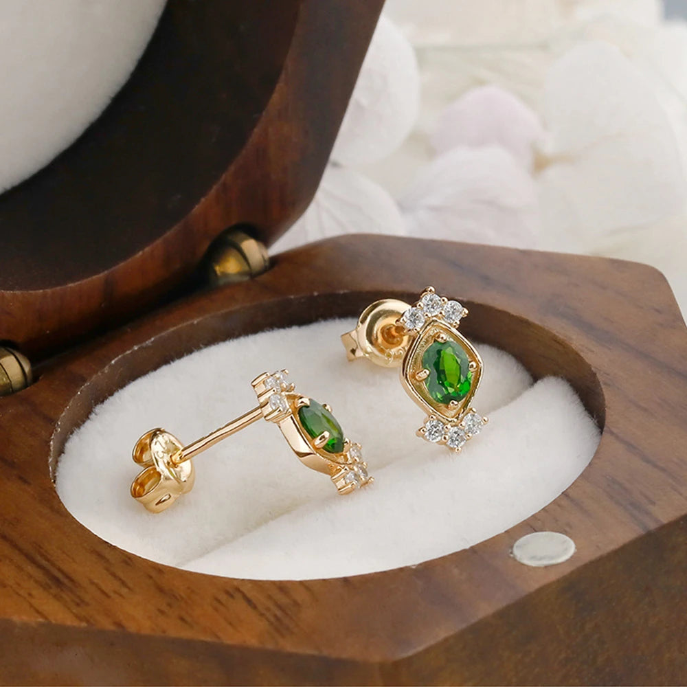 Emotional  925 Sterling Silver 14K Gold Plated Gem Stone Gemstone Hollow Geometric Square Retro Cz Zircon Diopside Earrings