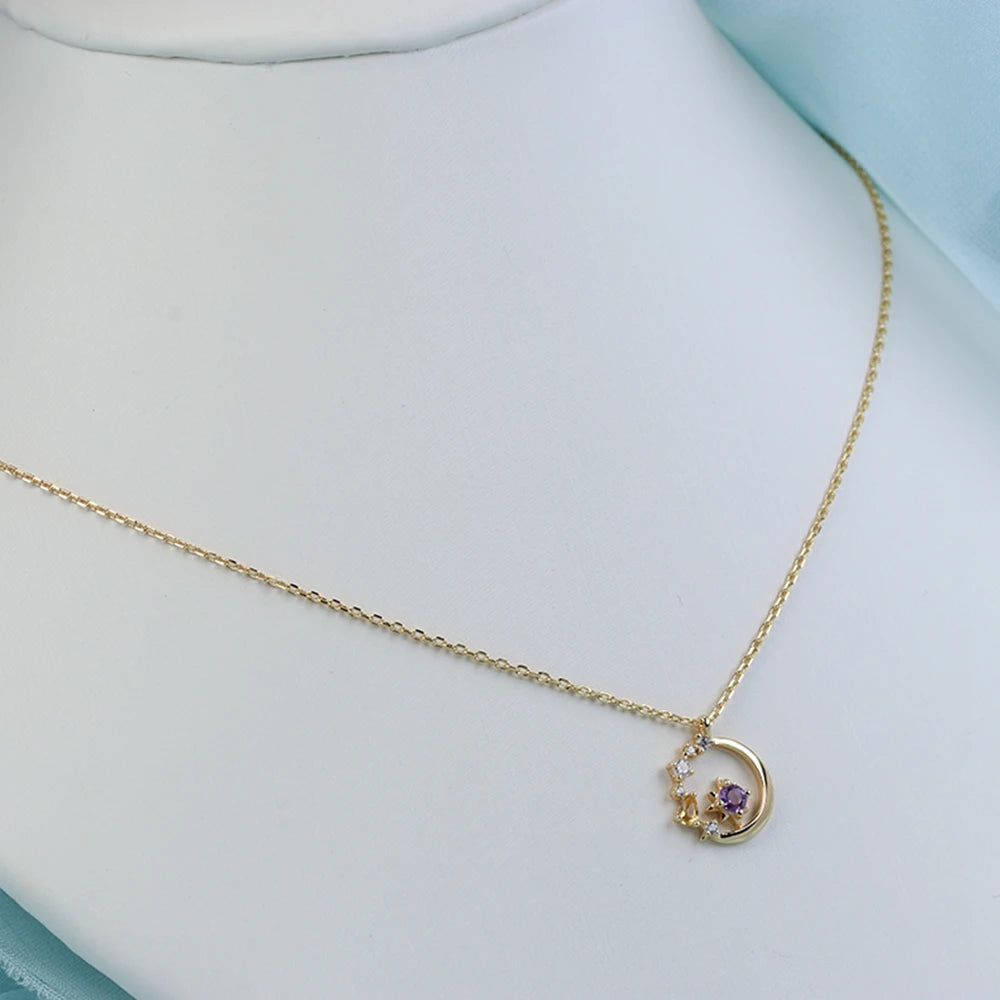 Emotional Factory Jewelry 925 Sterling Silver 14K Gold Plated Gemstone Series Amethyst Citrine Hollow Necklace