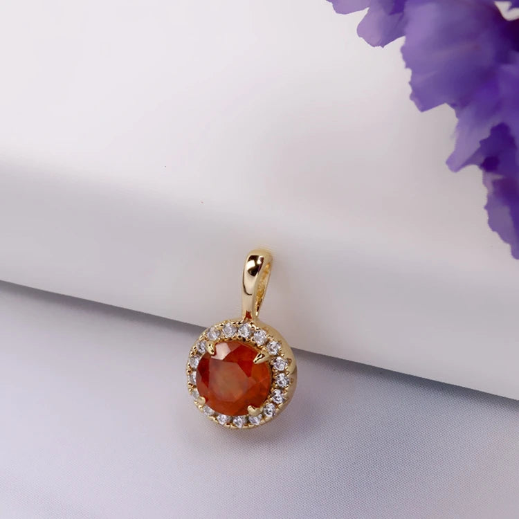 Emotional Factory 925 Sterling Silver 14K Gold Plated Gemstone Natural Red Garnet Pattern Zircon Pendant