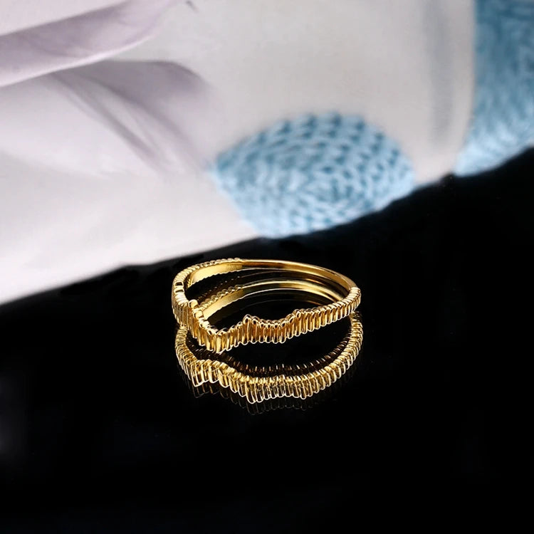 Emotional Factory 925 Sterling Silver 14K Gold Plated Gemstones Wave Heartbeat Irregular Vein Ring