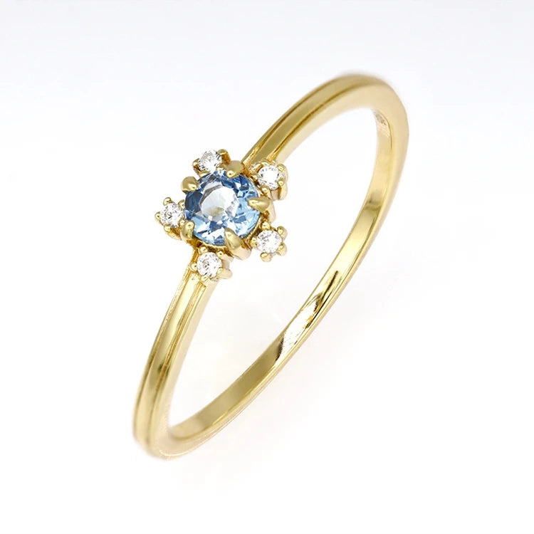 Emotional Factory 925 Sterling Silver 14K Gold Plated Gemstone Blue Stone London Topaz Flowers Ring