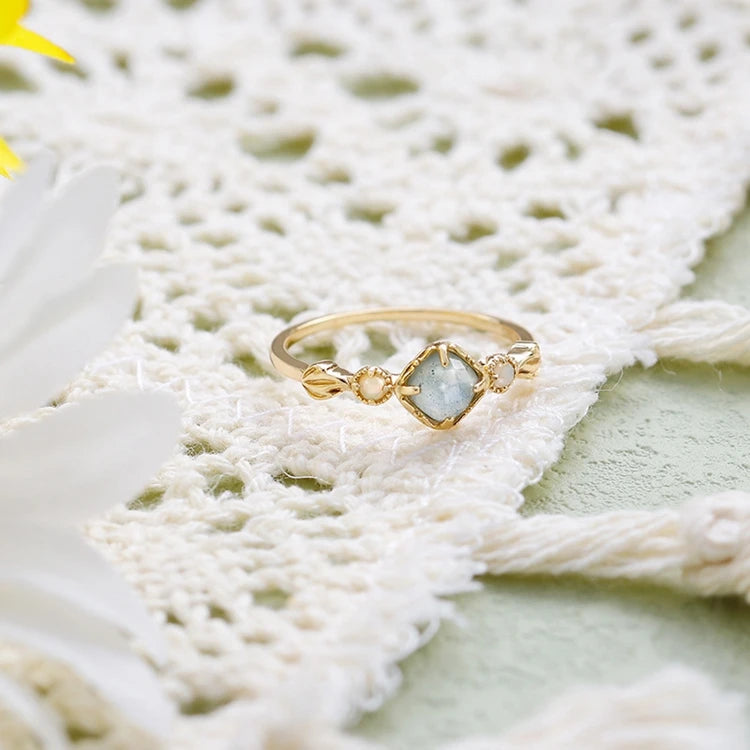 Emotional Anel Personalizado Factory 925 Sterling Silver 14K Gold Plated Gemstones Labradorite Tenebrae Geometric Square Ring