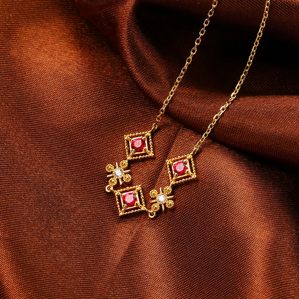 Pulseras 925 Sterling Silver 14K Gold Plated Gemstone Red Corundum Diamond Shaped Green Spinel Zircon Bracelet