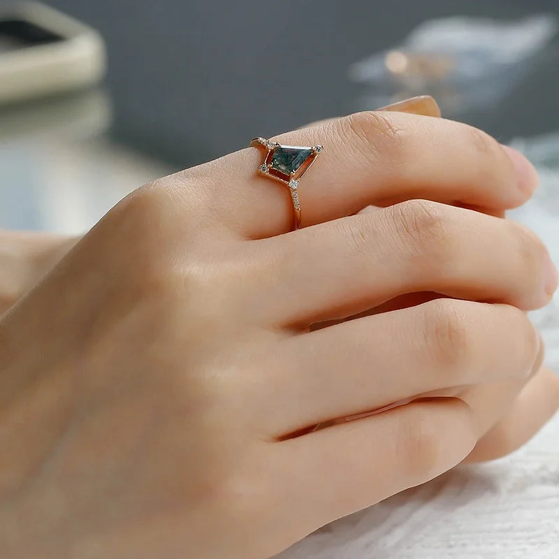 French Light Luxury Retro S925 Silver Plated 14K Gold Aquaticagate Wedding Ring