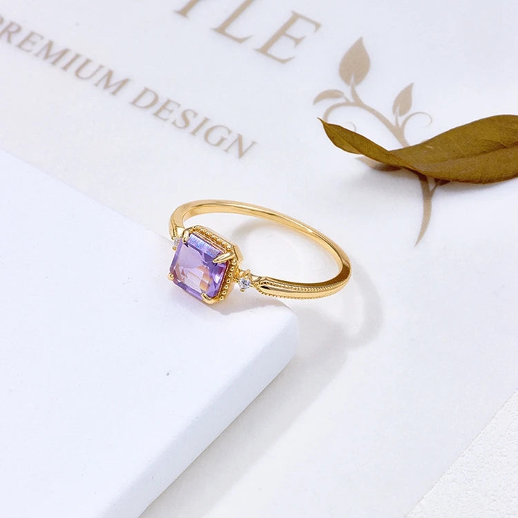 Emotional Pour Couples Bague Argent 925 Factory 925 Sterling Silver 14K Gold Plated Gemstone Amethyst Zircon Thin Ring