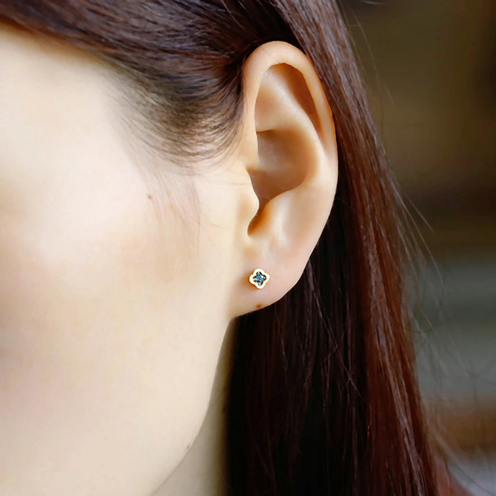 925 Sterling Silver 14K Gold Plated Gemstone Zircon Vintage Flower Design London Blue Topaz Earrings