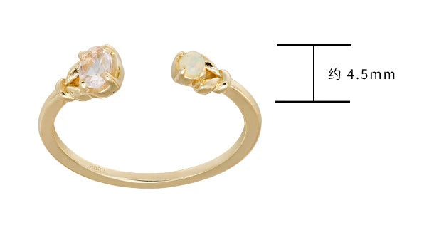 925 Sterling Silver 14K Gold Plated Gemstone Natural Cherry Blossom Powder Morganite Opal Adjustable Opening Ring