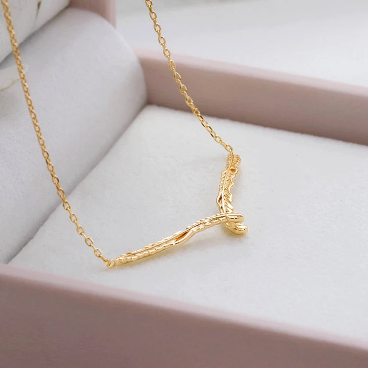 Emotional Factory 925 Sterling Silver 14K Gold Plated Retro Vintage Feather V Shaped Necklace for Matching Chain Pendant
