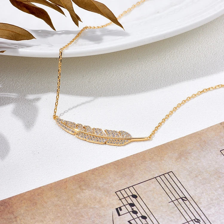 Emotional Factory 925 Sterling Silver 14K Gold Plated Gemstone Leaves Zircon Leaf Necklace