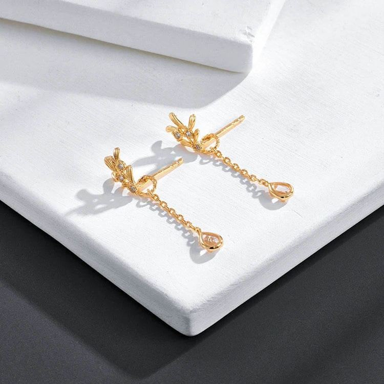 Emotional Factory 925 Sterling Silver 14K Gold Plated Gemstone Personality Drop Detachable Earrings