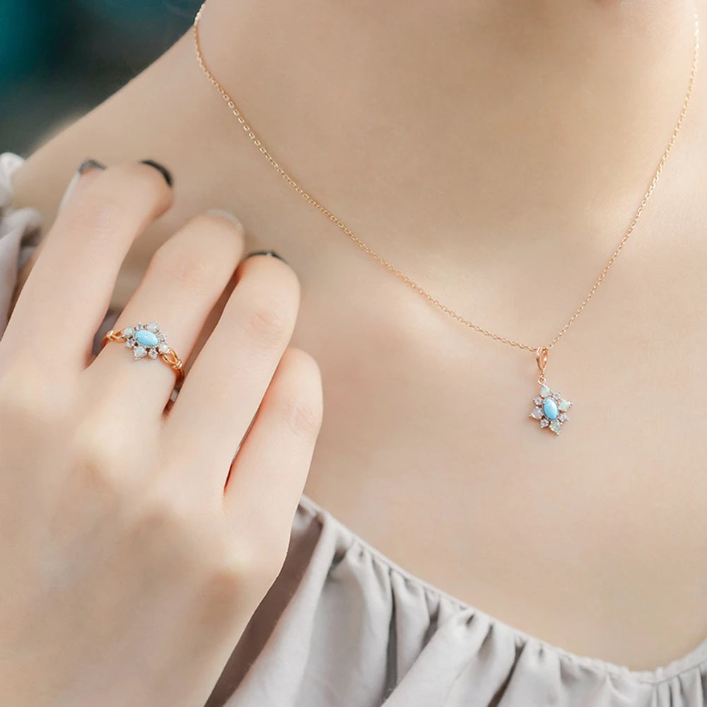 Gem Vintage Anemone Rhombus Natural Turquoise Opal Topaz Ring