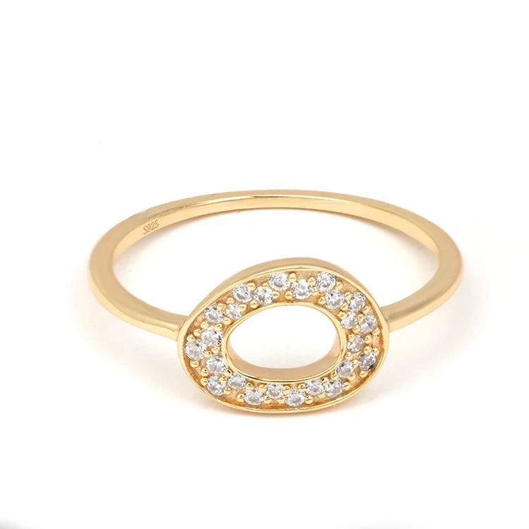 Emotional Factory 925 Sterling Silver 14K Gold Plated Gemstone Hollow Wisp 0 O Shaped Ring