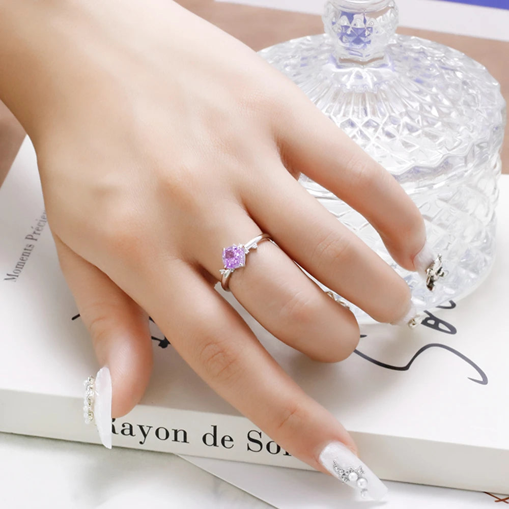 Emotional Factory 925 Sterling Silver 14K Gold Plated Gemstone Retro Cz Zircon Geometric  Square Lavender Topaz Ring