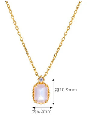 Emotional Factory 925 Sterling Silver 14K Gold Plated Gemstone 8Mm Stone Rectangle Pink Crystal Necklace