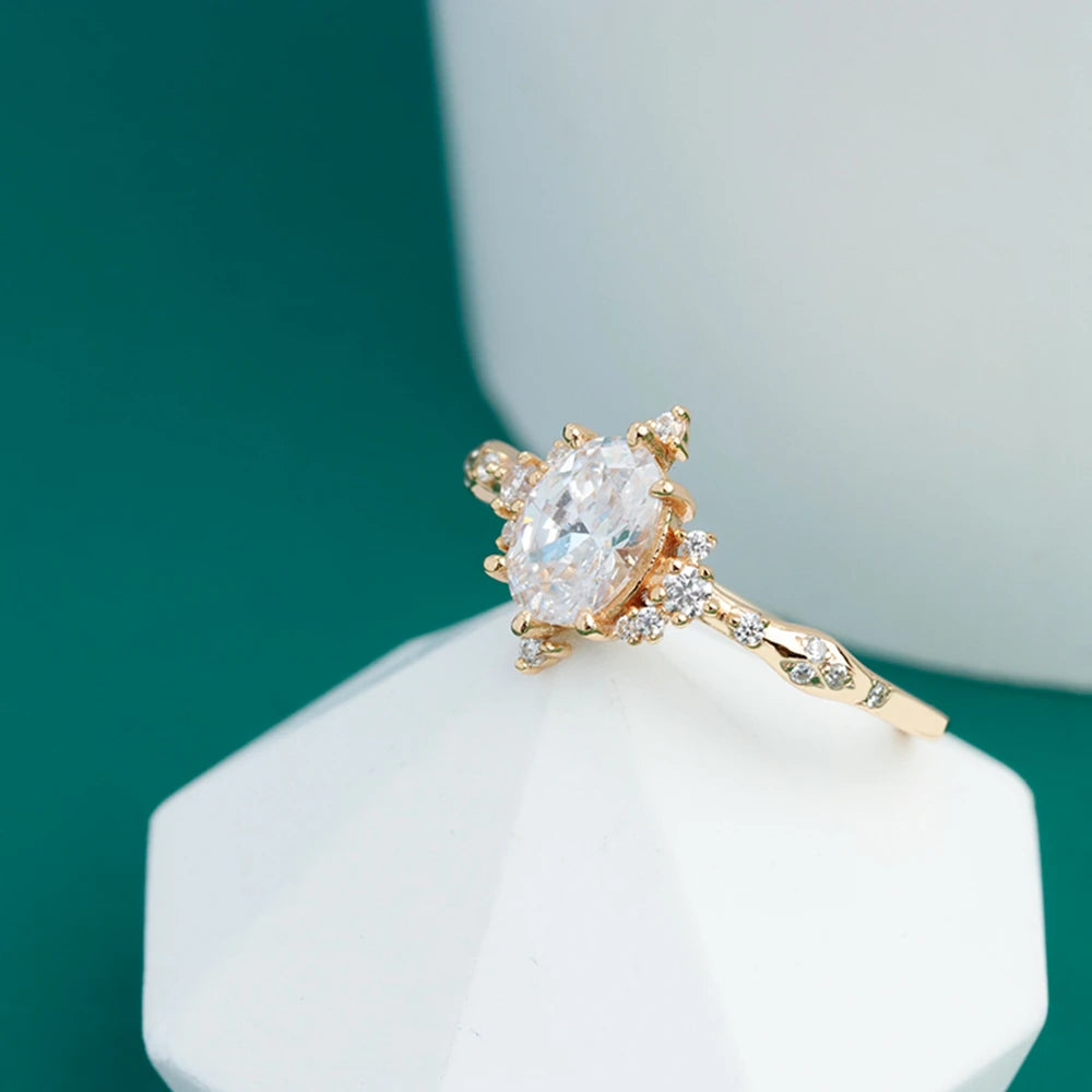 Emotional Anillos De Mujer Joyeria Plata 925 Conjunto 925 Sterling Silver 14K Gold Plated Gemstones Sun Ins  Big Zircon Ring