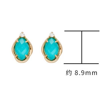 925 Sterling Silver 14K Gold Plated Gem Stone Gemstone Drop Cz Zircon Turquoise Natural White Rock Crystal Stud Earrings