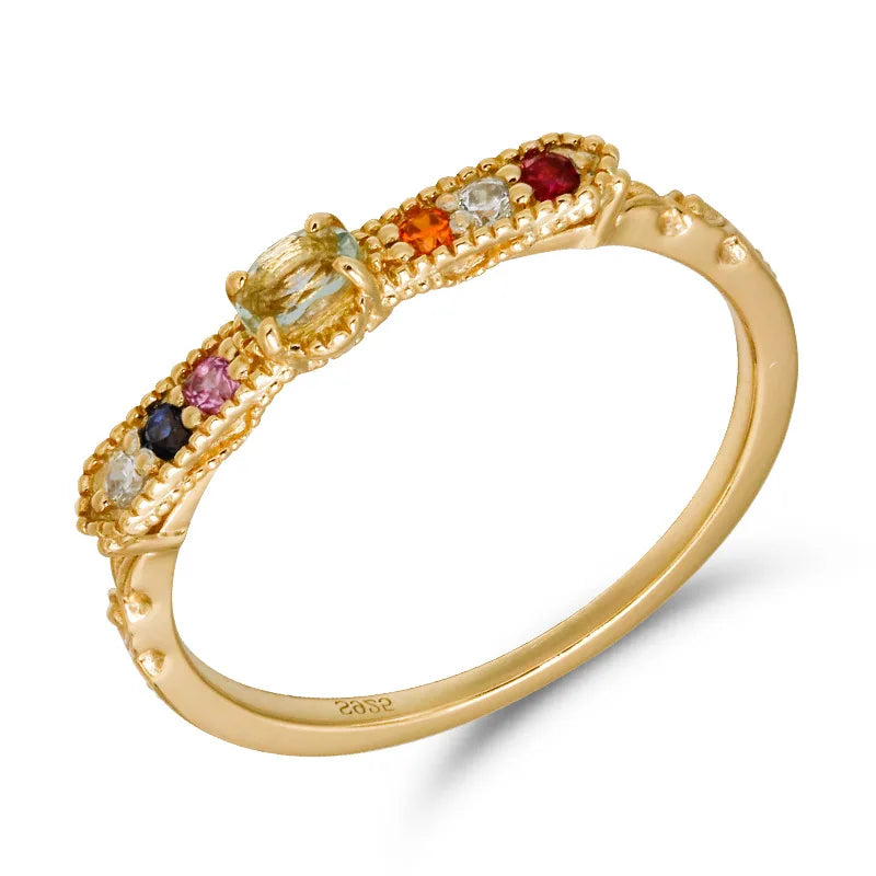 925 Sterling Silver 14K Gold Plated Synthetic Green Amethyst Red Blue Corundum Gemstone Colorful Zirconia Butterfly Ring