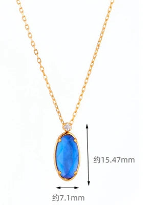 Emotional Factory 925 Sterling Silver 14K Gold Plated Gemstone Prong Setting Blue Glass White Shell Necklace