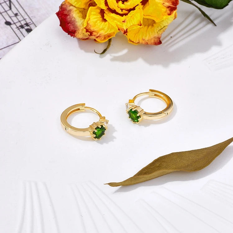 Emotional Factory 925 Sterling Silver 14K Gold Plated Gemstone Topaz Custom Stone Tonne Huggie Earrings