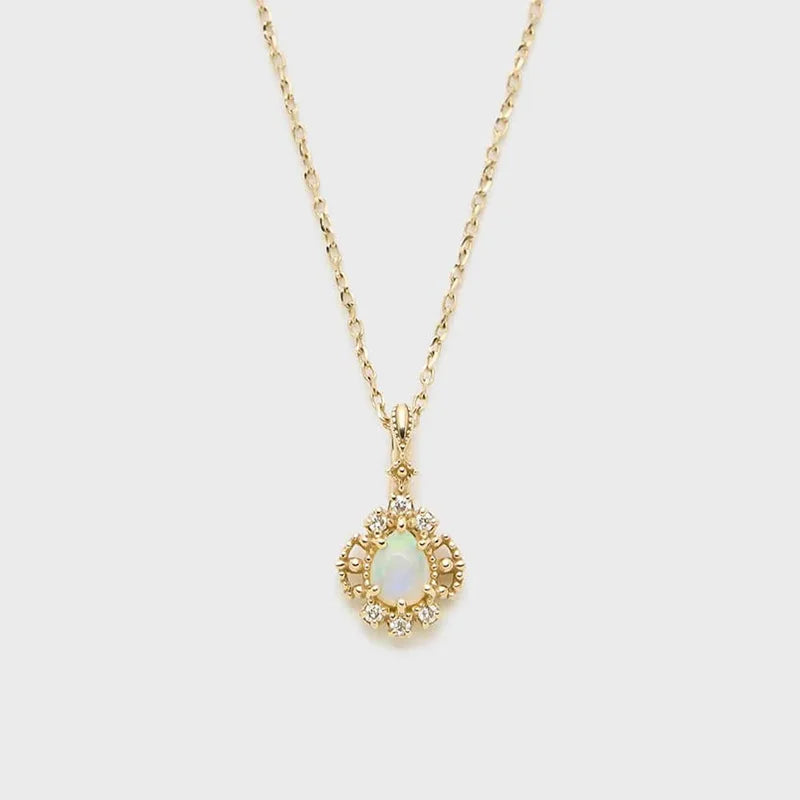 925 Sterling Silver 14K Gold Plated Gemstone Retro Geometric Circle Flower Aventurine Natural Australia Opal Necklace