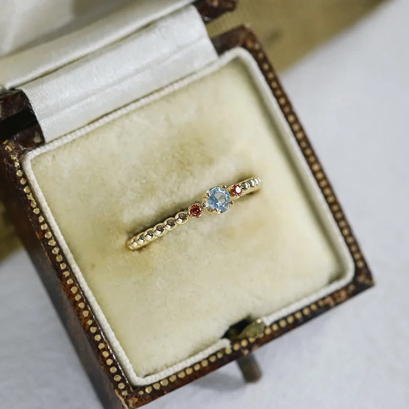 Emotional Factory 925 Sterling Silver 14K Gold Plated Gemstone Orange Natural Topaz Beaded Ring