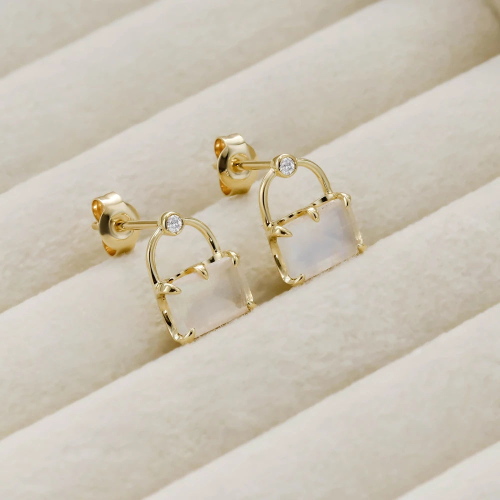 925 Sterling Silver 14K Gold Plated Gemstone Cute Bag Clouds Moissanite Moonstone Earrings
