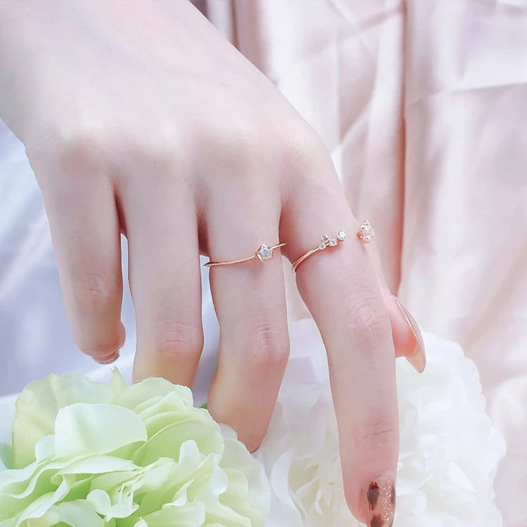 925 Sterling Silver 14K Gold Plated Zircon Combination Double Stack Star Ring