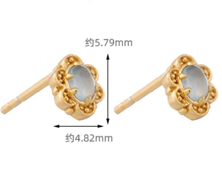 Emotional Factory Jewelry 925 Sterling Silver 14K Gold Plated Gemstone Series Aquamarine Exquisite Small Stud Earrings