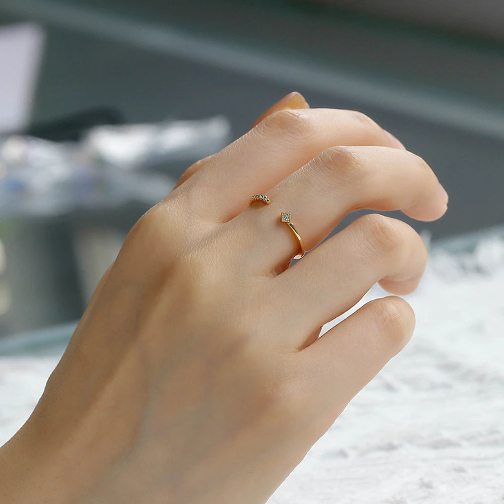 Emotional Factory 925 Sterling Silver 14K Gold Plated Geometric Square Cz Zircon Adjustable Ring