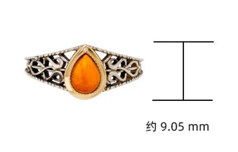 Emotional Factory 925 Sterling Silver 14K Gold Plated Gemstone Retro Drop Ring Artificial Amber Rings