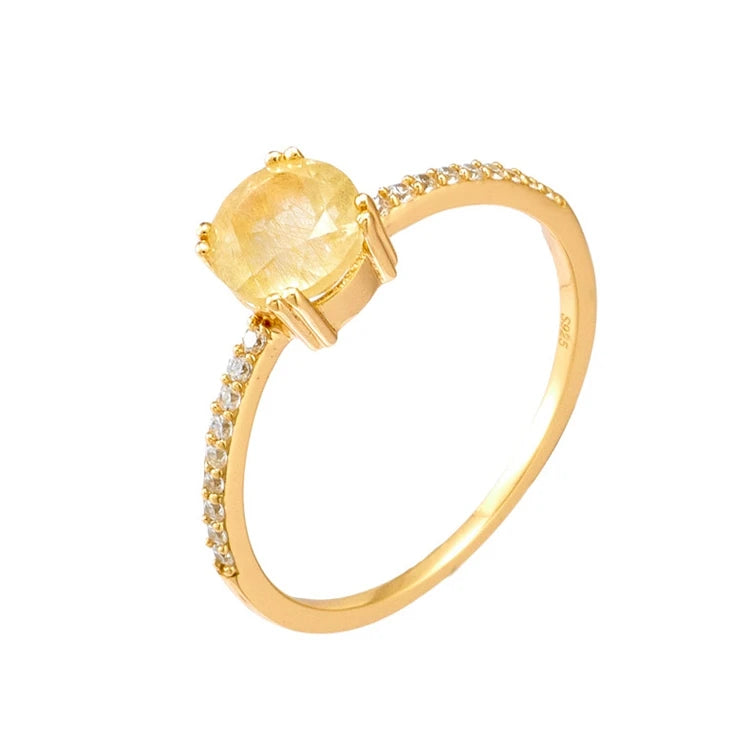 Emotional Factory 925 Sterling Silver 14K Gold Plated Gemstone Blonde Crystal Zircon 6Mm Ring