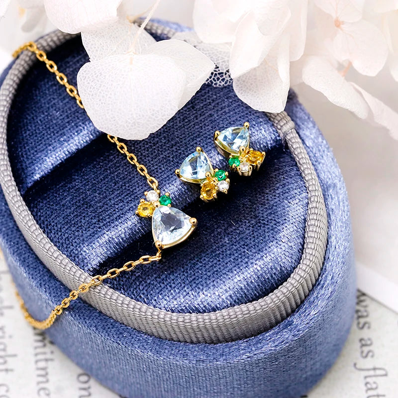 925 Sterling Silver 14K Gold Plated Gemstone Geometric Triangular Star Cz Zircon Topaz Citrine Simulate Emerald Stud Earrings