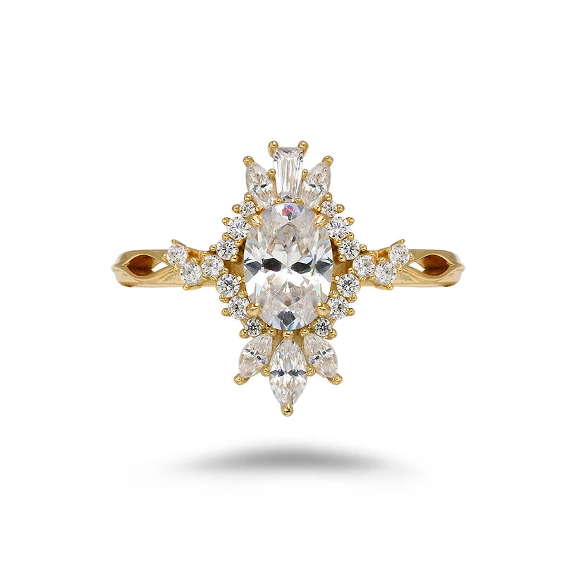 Dunli Jewelry Manufacturer Wholesale Japanese Style Fashion Luxury S925 Silver Plated 14K Gold White Zircon Ring