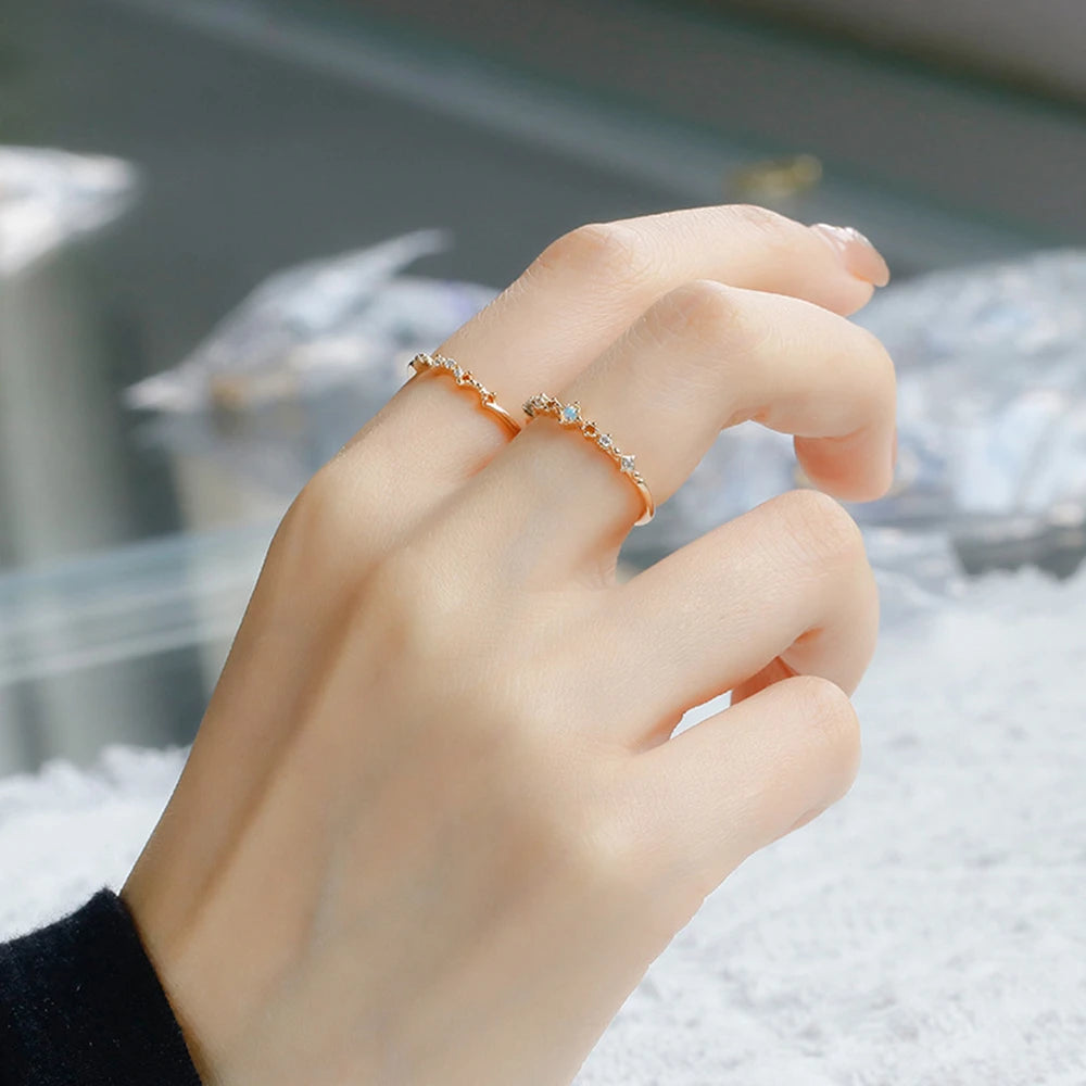 Bague Fleur 925 Sterling Silver 14K Gold Plated Gem Stone Gemstone Retro  Cz Zircon Australian Opal Two Piece Gem Stone Ring Set