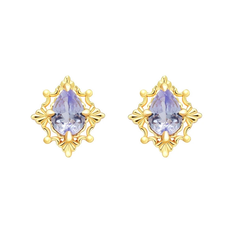 Emotional  Custom 925 Sterling Silver 14K 18K Gold Plated Gemstones Classic Water Drop Shape Geometry Zircon Tanzanite Earrings