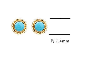 Emotional Factory 925 Sterling Silver 14K Gold Plated Gemstone Round Bead Flower Natural Turquoise Stud Earrings