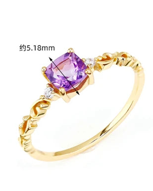 Factory 925 Sterling Silver 14K Gold Plated Gemstone Series 5Mm Square Stone Amethyst Court Flower Wispy White Zircon Ring