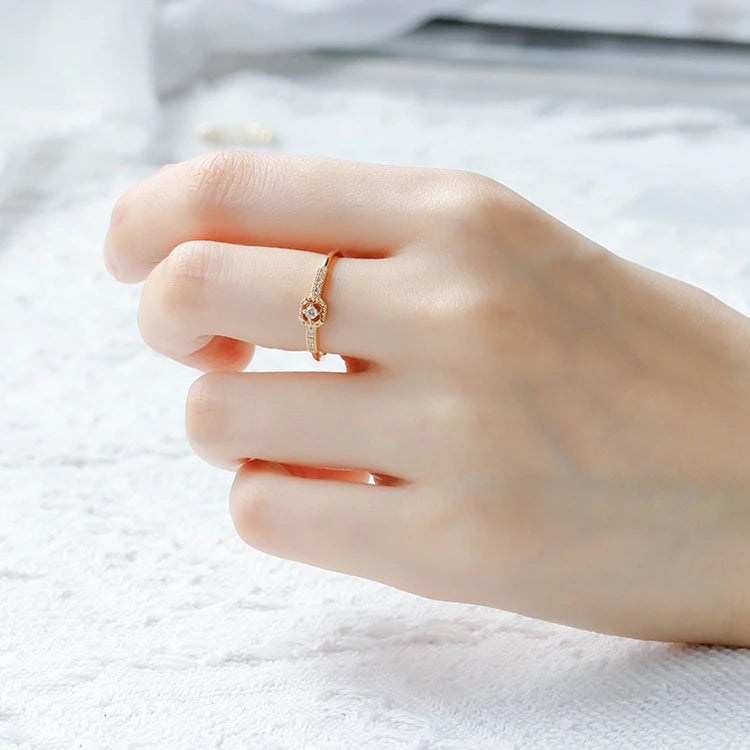 Emotional Factory 925 Sterling Silver 14K Gold Plated Gemstone Bar Cz Zircon Geometric Square Ring