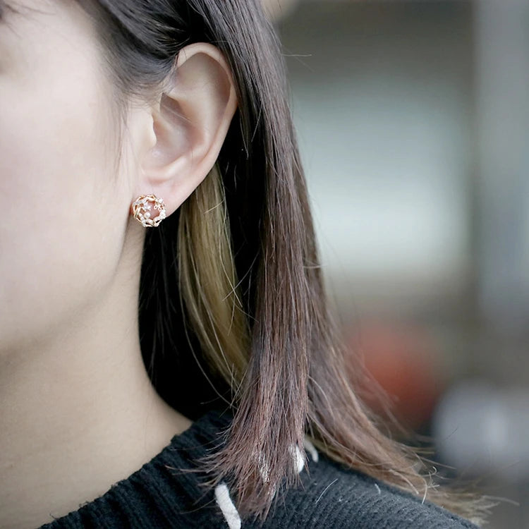 Emotional Factory 925 Sterling Silver 14K Gold Plated Round Hollow Butterfly Pearl Earrings