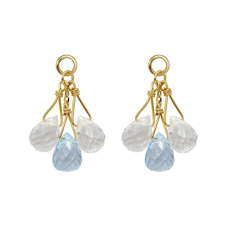 Emotional Factory 925 Sterling Silver 14K Gold Plated Gemstone Bead Pendant Blue topaz Stone Earrings