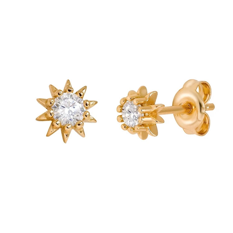 Emotional Factory 925 Sterling Silver 14K Gold Plated Gemstone Tassels Zircon Star Pearl Stud Hoop Earrings Set