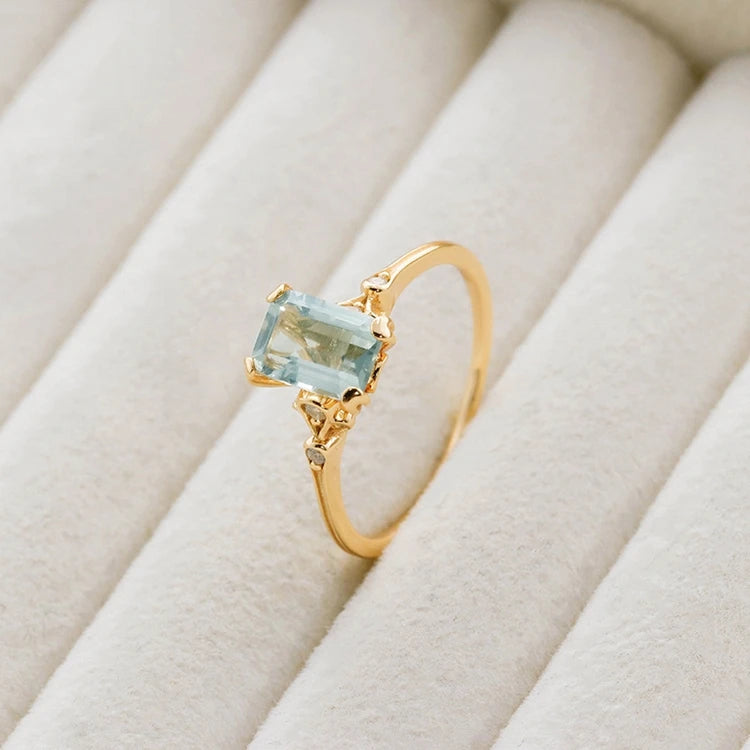 Emotional Factory 925 Sterling Silver 14K Gold Plated Gemstone Geometric Square 7*7 Stone Green Amethyst Ring