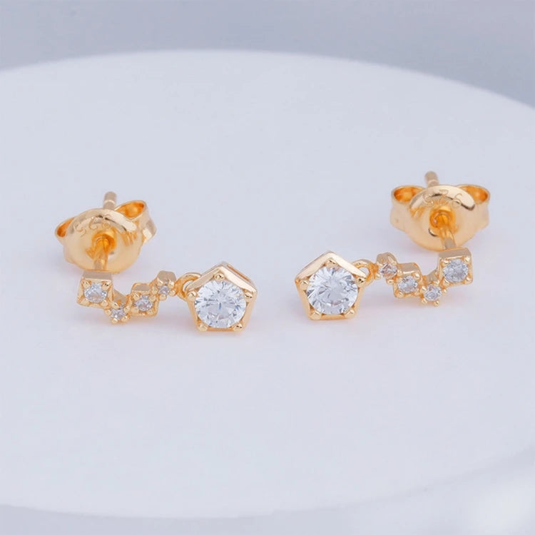 925 Sterling Silver 14K Gold Plated Sparkling Star Lightning Zircon Stud Earrings
