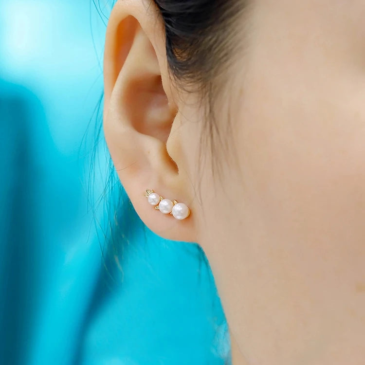 Emotional Factory 925 Sterling Silver 14K Gold Plated Gemstone Leaves Shaped Stud Pearl Earrings